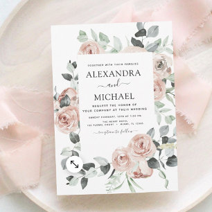 Flyer Invitación a la boda floral rosa y turbia