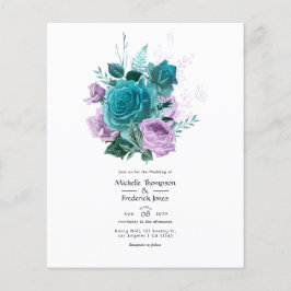 Flyer Invitación a la boda floral turquesa y lavanda
