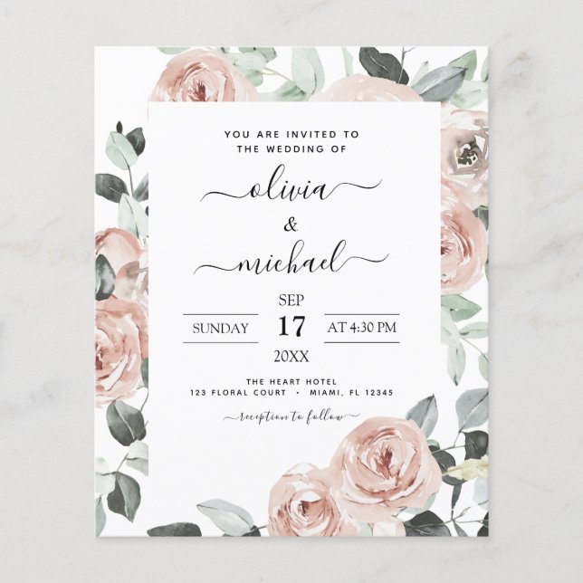 Flyer Invitación a la boda floral verde esmeralda (Frente)