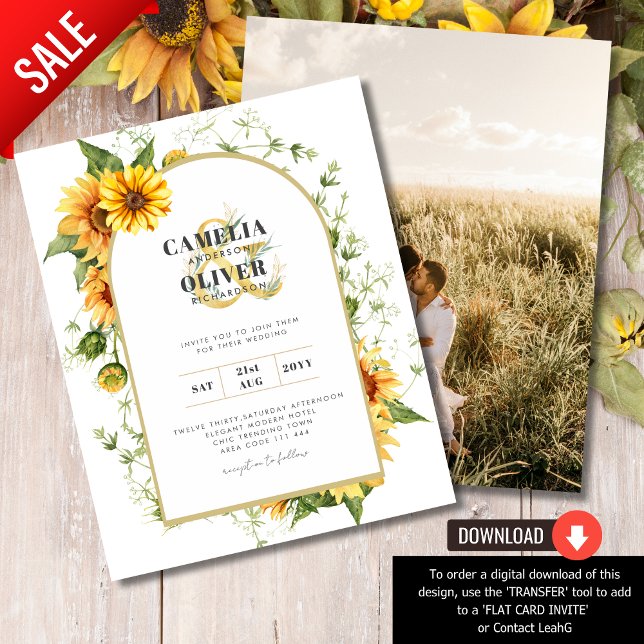 Flyer Invitación a la boda fotográfica con girasoles (Subido por el creador)