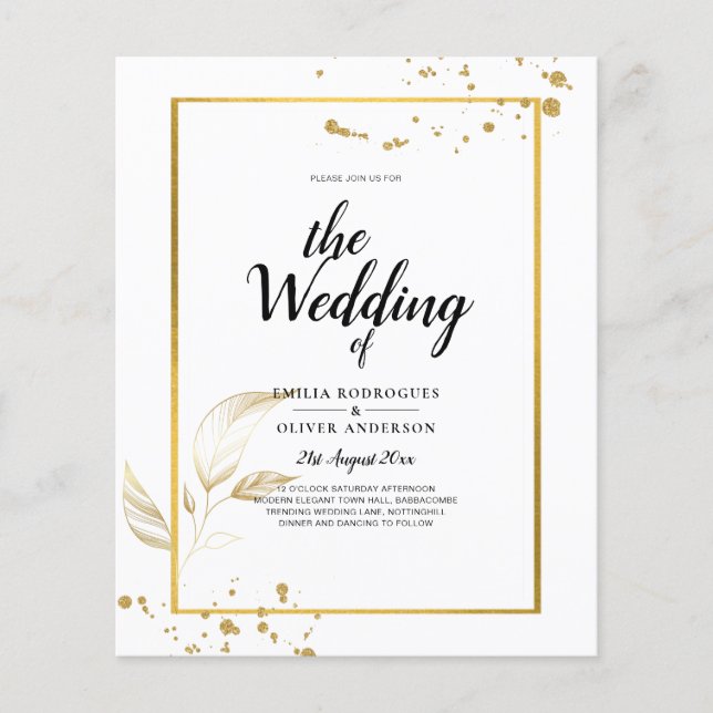Flyer Invitación a la boda fotográfica de presupuesto GO (Frente)