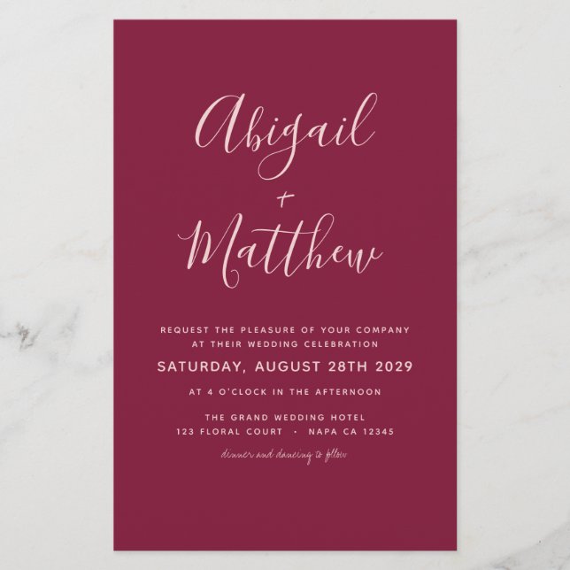 Flyer Invitación a la boda fotográfica moderna de Borgoñ (Frente)