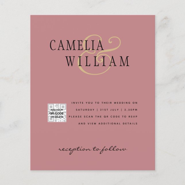 Flyer Invitación a la boda fotográfica Rosa de QRCode RS (Frente)