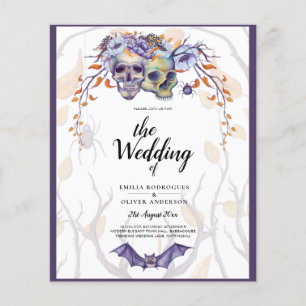 Flyer Invitación a la boda gótica calavera Naranja púrpu