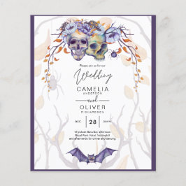 Flyer Invitación a la boda gótica calavera Naranja púrpu