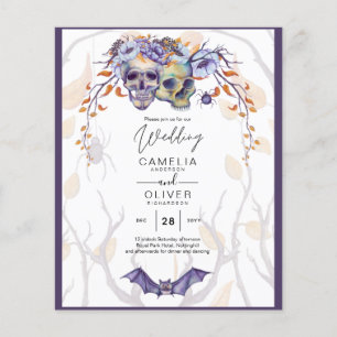 Flyer Invitación a la boda gótica calavera Naranja púrpu