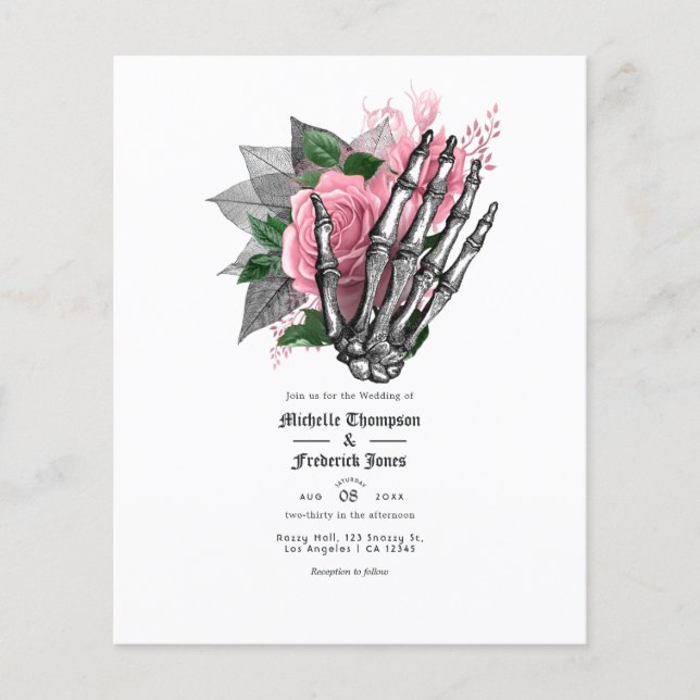 Flyer Invitación a la boda gótica con flores rosadas (Frente)