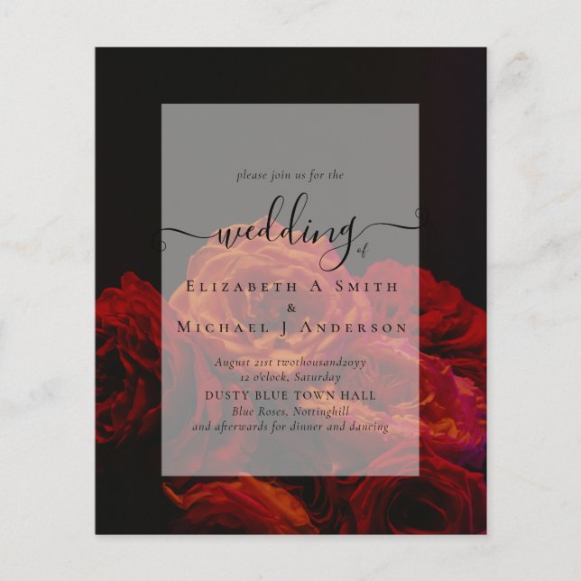 Flyer Invitación a la boda gótica de Gótico de rosas roj (Frente)
