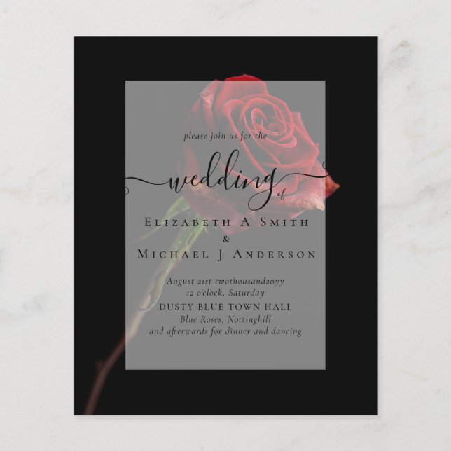 Flyer Invitación a la boda gótica de Gótico de rosas roj (Frente)