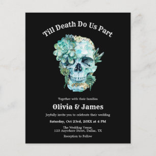 Flyer Invitación a la boda gótica de Halloween con cráne
