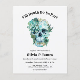 Flyer Invitación a la boda gótica de Halloween con cráne