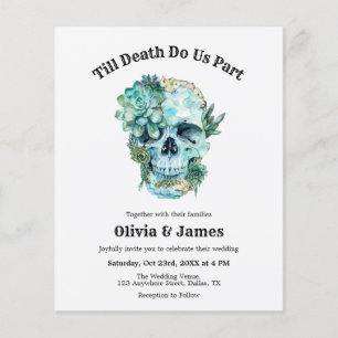 Flyer Invitación a la boda gótica de Halloween con cráne