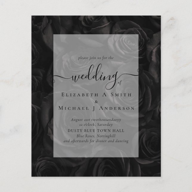 Flyer Invitación a la boda gótica de Rosas negros con Gó (Frente)