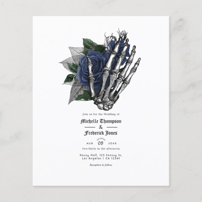 Flyer Invitación a la boda gótica floral azul de la mari (Frente)