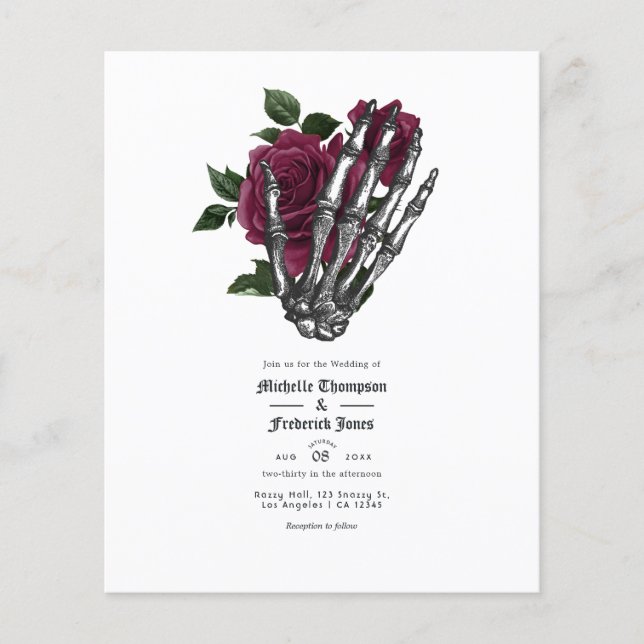 Flyer Invitación a la boda gótica floral borgoñona (Frente)