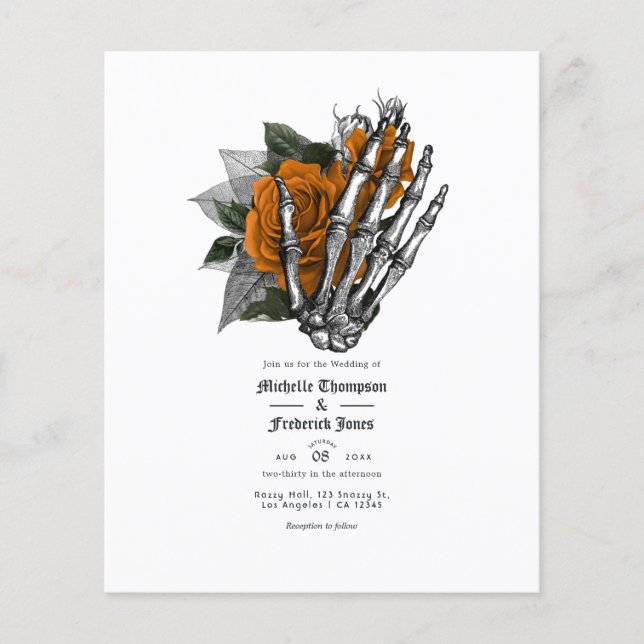 Flyer Invitación a la boda gótica floral del naranja (Frente)