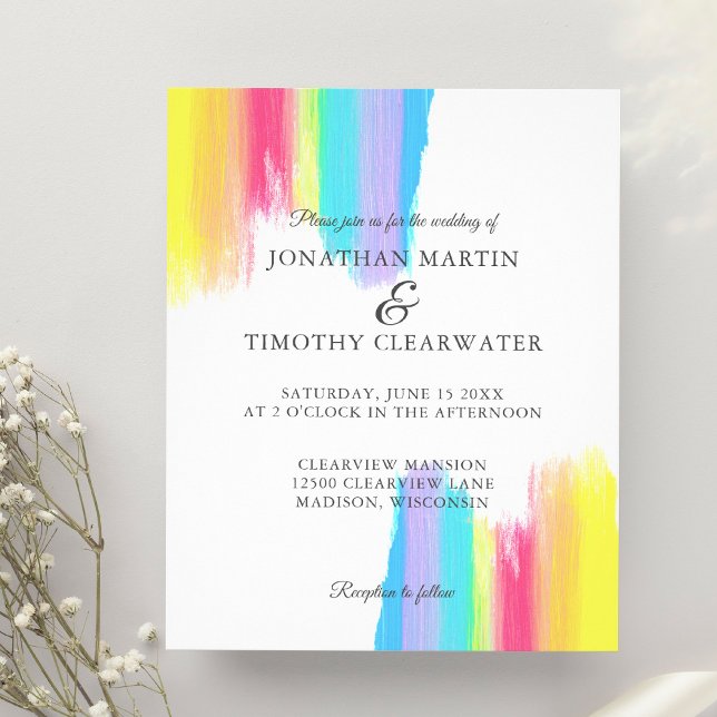 Flyer Invitación a la boda LGBTQ con arcoiris presupuest (Subido por el creador)