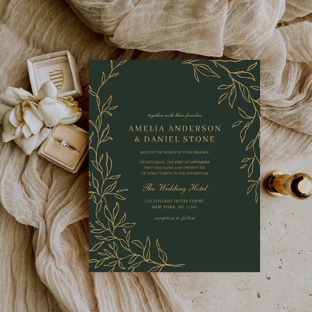 Flyer Invitación a la boda mínima de oro verde presupues (Subido por el creador)