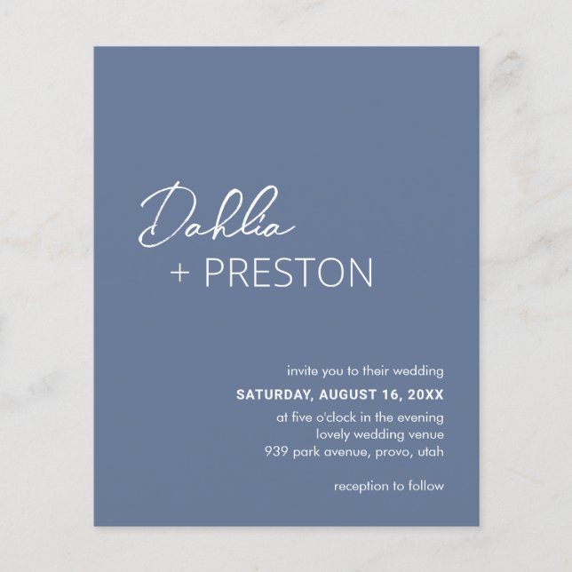 Flyer Invitación a la boda mínima de un presupuesto mode (Frente)