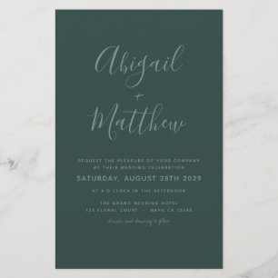 Flyer Invitación a la boda Minimalista verde esmeralda p