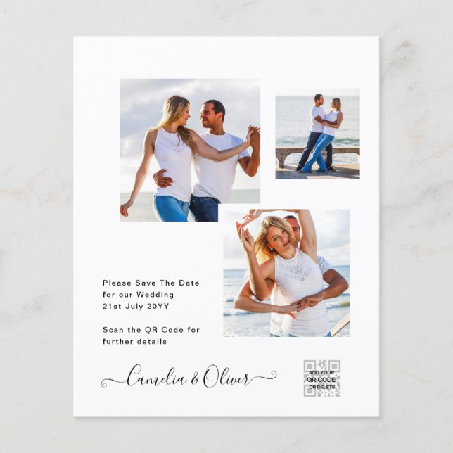 Flyer Invitación a la boda moderna de fotos en blanco y  (Frente)