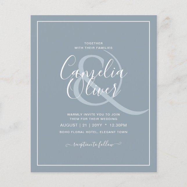 Flyer Invitación a la boda monocromática azul turquesa d (Frente)
