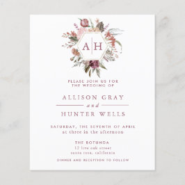 Flyer Invitación a la boda monograma Rosa con polvo para