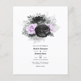 Flyer Invitación a la boda morada y negra floral