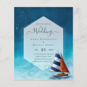Flyer Invitación a la boda náutica con barco de vela