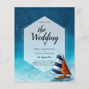 Flyer Invitación a la boda náutica con barco de vela