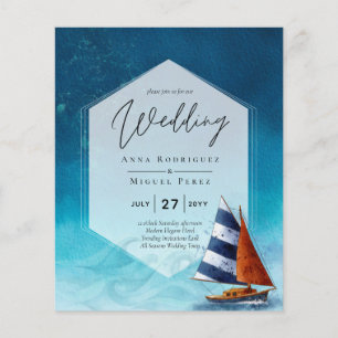 Flyer Invitación a la boda náutica con barco de vela