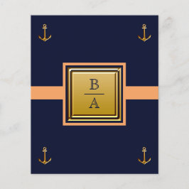 Flyer Invitación a la boda Nautical Blue Naranja Budget
