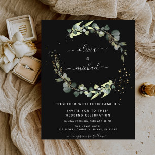 Flyer Invitación a la boda negra rústica del eucalipto d