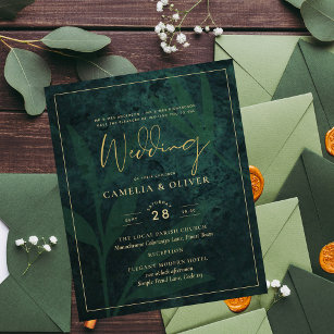 Flyer Invitación a la boda presupuestaria oro verde esme