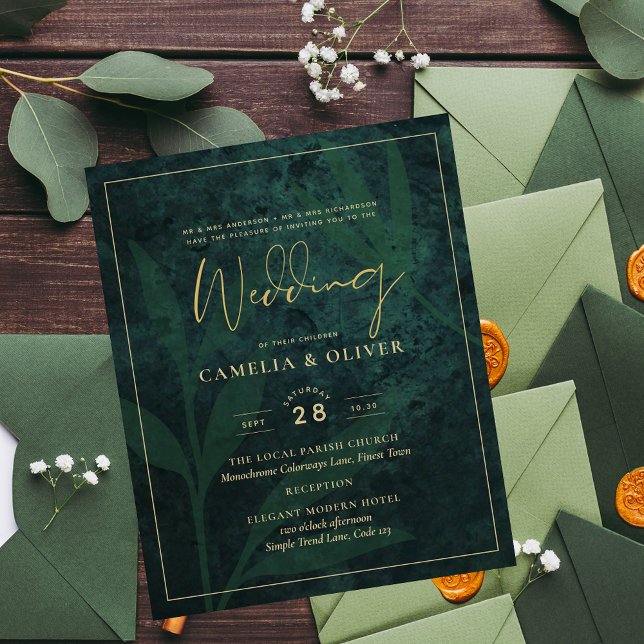 Flyer Invitación a la boda presupuestaria oro verde esme (Subido por el creador)