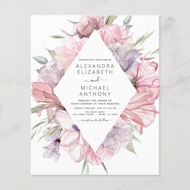 Flyer Invitación a la boda púrpura rosada del Boho de pr (Frente)