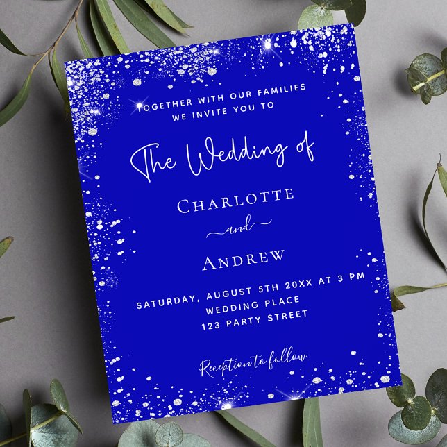Flyer Invitación a la boda QR RSVP de plata azul real (Subido por el creador)