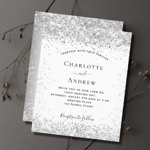 Flyer Invitación a la boda QR rsvp purpurina de plata bl