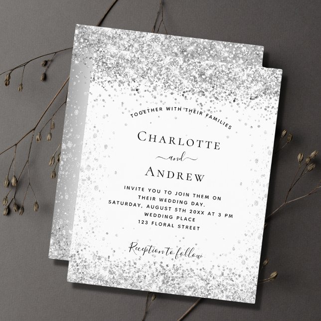 Flyer Invitación a la boda QR rsvp purpurina de plata bl (Subido por el creador)