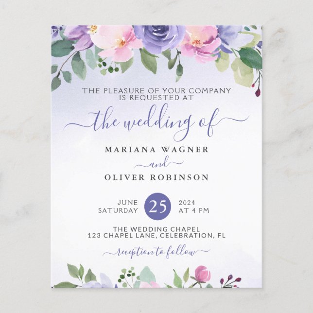 Flyer Invitación a la boda rosa floral moderna (Frente)