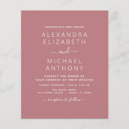 Flyer Invitación a la boda rosada Rosa de Dusty Presupue