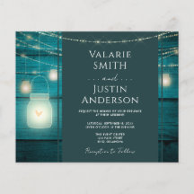 Invitación a la boda Rustic Blue Wood y Jar Light