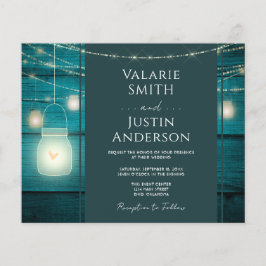 Flyer Invitación a la boda Rustic Blue Wood y Jar Light