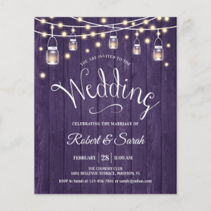 Flyer Invitación a la Boda Rustica de Madera Púrpura Pre
