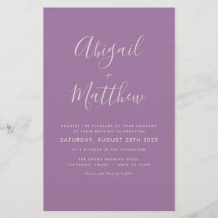 Flyer Invitación a la boda simple púrpura y dura del pre
