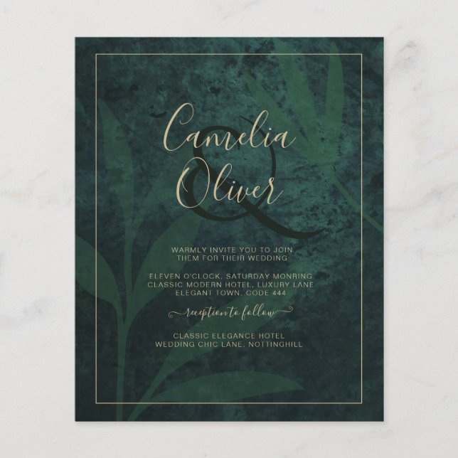 Flyer Invitación a la Boda Verde de Oro de la Selva Esme (Frente)