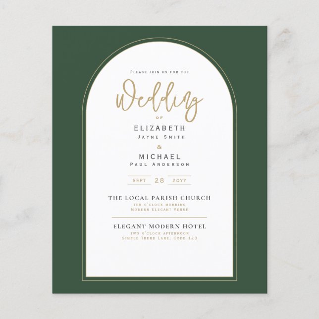 Flyer Invitación a la boda verde juvenil moderna (Frente)