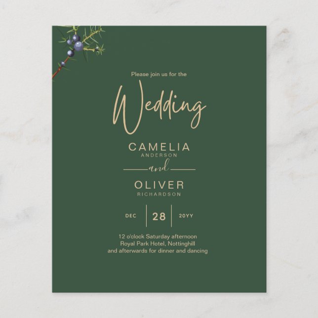 Flyer Invitación a la boda verde juvenil moderna (Frente)