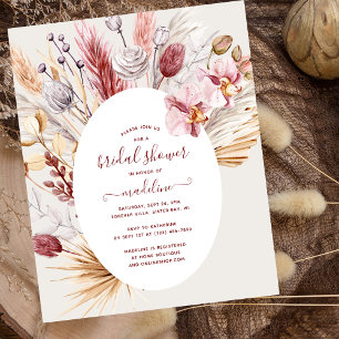 Flyer Invitación a la ducha con flores de hierba de Boho