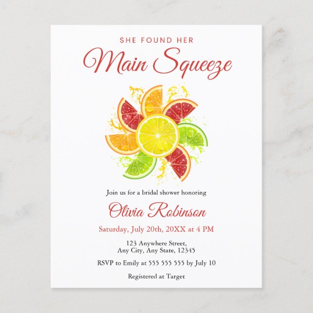 Flyer Invitación a la ducha de la novia de Lemon Lqueeze (Frente)